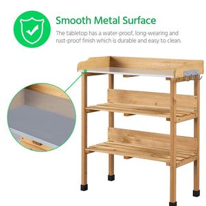 Tavolo da giardinaggio per esterni con ripiano portaoggetti in legno naturale - Product Image 4