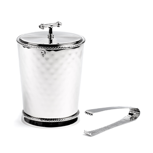 Seau à glace en métal martelé avec couvercle et pince, refroidisseur à vin isolé, garniture en corde, articles de bar élégants et luxueux, idéal pour les fêtes et événements - Product Image 3