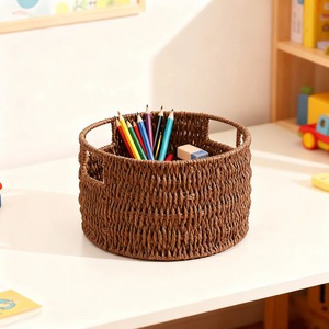 Set of 3 Round Seagrass <b>Baskets</b> with Convenient Handles Handmade <b>Storage</b> <b>Basket</b> Wholesale eco-friendly Made in Vietnam - Product Image 5