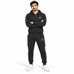 Conjunto Deportivo Unisex MANGOES FASHION con Capucha, Forro Polar Negro, Cierre Completo, Color Sólido, 100% Algodón, Estilo Casual de Verano con Cordón Ajustable - Product Image 1