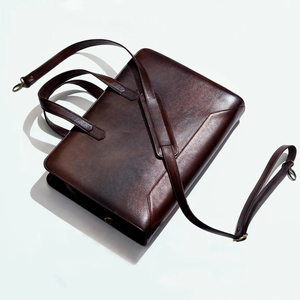 Sac pour ordinateur portable de luxe en cuir véritable de qualité supérieure pour homme, marron, sacoche de bureau, sac messager, double poignée, fermeture à glissière, léger - Product Image 6