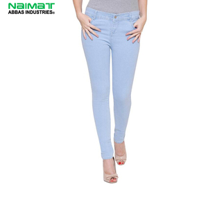 Fashion High Waisted Women Denim Pants Straight Leg Denim Jeans Comfort Stretch Blue Wash Denim Trousers Jeans - Product Image 1