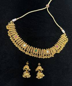 TISHYA Round Brilliant Cut <b>Gold</b> Plated Imitation Pearl Necklace and <b>Earring</b> <b>Set</b> with Tassel Design for Women's Wedding Jewelry - Product Image 3