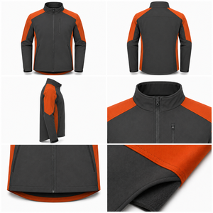 Chaqueta de Forro Polar para Hombre, Diseño Color Block, Cuello Alto, Cierre de Cremallera, Resistente al Viento, Estilo Casual para Otoño, Corte Regular, Naranja y Gris - Product Image 6