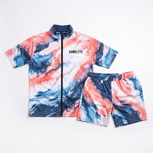 <b>Men's</b> Two Piece Set <b>Zip</b> <b>Up</b> Stand Collar <b>Shirt</b> And Shorts Printed Sporty Summer Outfit - Product Image 5