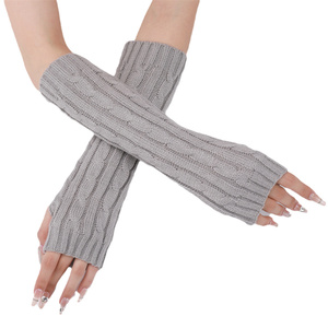 Black Ribbed Elbow Length Fingerless <b>Gloves</b> Warm Knit Arm <b>Warmers</b> for Daily Casual Wear Winter Use - Product Image 2