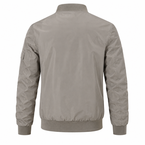 <b>Light</b> Gray Bomber <b>Jacket</b> Full Sleeve Zipper Closure Stand Collar Polyester Woven Windproof Autumn Regular Fit Silk Finished - Product Image 4