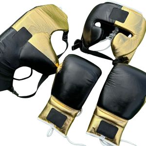Ensemble de protection de boxe en or blanc, équipement professionnel de sparring, casque en cuir, gants, protège-glandes, ensemble de boxe 3 pièces - Product Image 2