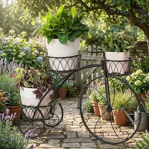 Support de plantes vintage en fer forgé pour vélo, à 3 niveaux et 3 pots, pour intérieur/extérieur, maison et jardin, porte-pot de fleurs décoratif artisanal - Product Image 5