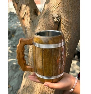 Chope à bière et verre à thé en bois massif fait main au design classique, lavable au lave-vaisselle, emballage cadeau - Product Image 4