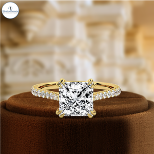 1.5CT Princess Cut Lab Grown IGI Certified Diamond Engagement <b>Ring</b> Solid 14K White Gold Half Pave Halo Set Wedding Gift Party - Product Image 4