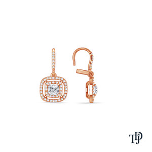 Pendientes colgantes de oro de 14 quilates con diamantes cultivados en laboratorio de corte cojín y doble halo - Product Image 4