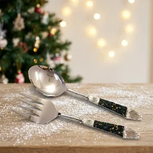 Cuchara para Servir Ensaladas de Madera Rústica Ecológica de la Mejor Calidad con Mango de Resina Epoxi, Uso Manual, Cubertería de Mesa, Star Crafts India - Product Image 4