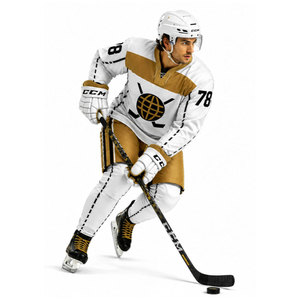 Maillot de hockey sur glace pour homme, blanc et or, sublimé, col en V, manches longues, respirant, coupe classique, vêtements pour adultes - Product Image 5
