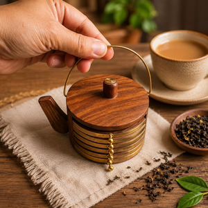 Posavasos de Madera de Palisandro Hechos a Mano con Soporte, Juego de Posavasos Rústicos de Madera para Tazas de Café, Jarras, Vasos, Mesa de Comedor, Cocina - Product Image 4