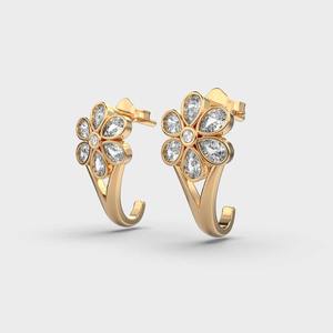 Boucles d'oreilles clous en or rose/blanc/jaune 9K avec diamants taillés en poire motif floral - Bijoux de luxe de créateur pour mariage et anniversaire - Product Image 5