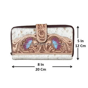 Embrague de cuero con tallado Floral occidental, tarjetero y soporte para efectivo, pulsera de cuero con herramientas, billetera de uso diario, embrague de estilo preppy de vaquera - Product Image 2