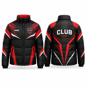 Custom Men's Eco-Friendly Fleece Black <b>Red</b> Color Blocking Varsity Jacket Windproof Zipper Stand Collar Sporty Winter Club Logo - Product Image 1