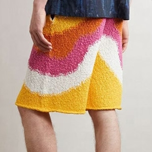 Customizable Winter American Style Striped Men Wool Knitted Mohair <b>Shorts</b> Loose Fit Knit Sleepwear <b>Trousers</b> - Product Image 2