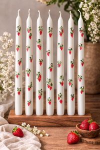 Premium 10-inch White Strawberry Design <b>Dinner</b> Taper <b>Candles</b> Soy Paraffin Wax Handmade Smokeless for Christmas Home Decoration - Product Image 2