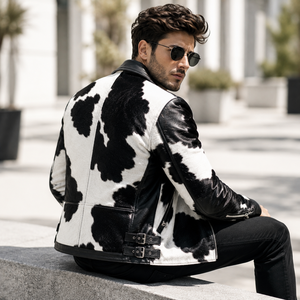 LEATHER SPOT Handmade Stylish Cowhide Hair Leather <b>Jacket</b> Custom Plaid Pattern Breathable <b>Summer</b> <b>Men's</b> Casual <b>Bomber</b> <b>Jacket</b> - Product Image 4
