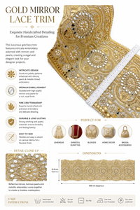 Ribete de encaje floral bordado con espejo dorado de lujo y artesanía intrincada para saris, lehengas, zapatos, bolsos y alta costura - Product Image 6