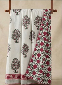 Broad Blue Color Border With Blue Flower And Green Color Leaf Dohar & And Ac Blanket Buy Direct From Indian Supplier - Product Image 3