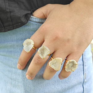 Elegante Anillo Ajustable de Ágata Druzy Blanca con Baño de Oro de 18k, Joyería de Moda con Piedras Preciosas, Estilo Lujoso Único, Venta al Por Mayor - Product Image 6