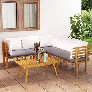 Conjunto de Muebles de Jardín de Madera de Acacia con Cojines Gris Oscuro y Blanco - Product Image 1