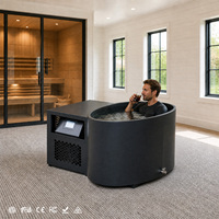 Baignoire ovale noire sans soudure pour bain froid, en acier inoxydable 304, sans bois ni bandes, avec refroidisseur intégré