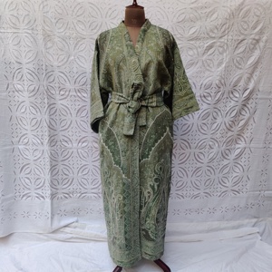 Western Style Handwoven Paisley Design Woolen Fabric Kimono With Belt <b>Tie</b> Waist Dressing Gown, Relax Sleepwear Women Kimono - Product Image 1