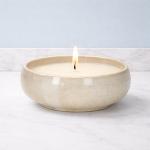 Ivory Stone Ceramic Candle Vessel Wide Bowl Thick Durable Heat Resistant Smooth Gloss Glaze Single Wick Premium Home Decor - Product Image 1