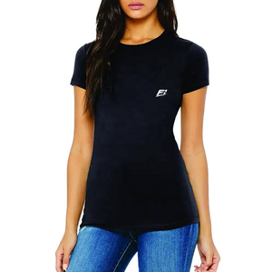 T-shirt en coton pour femme, manches courtes, col rond, décontracté, doux, respirant, uni, personnalisable avec logo, vente en gros, t-shirt pour femme - Product Image 4