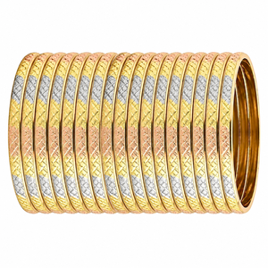 ORO-Z Three Tone Gold Plated Diamond Cut Textured <b>Bangles</b> for Women CNC Fashion Jewelry Manufacturer - Product Image 1