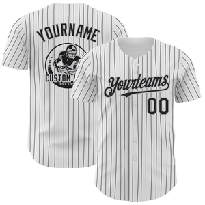 Maillot de baseball de haute qualité pour hommes, personnalisable, blanc, noir, gris à rayures fines, authentique, avec logo au dos, pour jeunes - Product Image 4