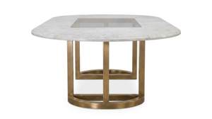 Oval Stone <b>Top</b> 4 Seater Dining Table with Gold Metal Legs Modern Design Stable Home Furniture - Product Image 2