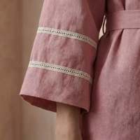 Haut enveloppant rose en coton et lin style kimono Kyoto pour femme, en tissu léger, style moderne, coupe confortable pour le quotidien