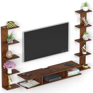 Meuble TV mural en bois d'ingénierie avec étagères pour décodeur et rangement de livres et d'objets décoratifs - Product Image 3
