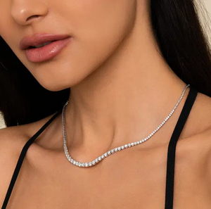 Collier tennis élégant en or massif 10 carats avec diamants Moissanite ronds brillants, bijoux fins de luxe de haute qualité pour femmes, vente en gros - Product Image 1