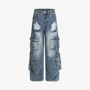 Shorts en jean pour homme, taille mi-haute, style Hip Hop Streetwear, effet usé, respirant, broderie personnalisée OEM - Product Image 6