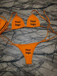 2025 Custom Made Women's Strapless High Cut High Waisted 1 Piece Bikini Set with Front Logo <b>Strings</b> Your Own Design - Product Image 2