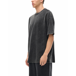 Custom Oversized Knitted Men's Acid Wash Crew Neck <b>T</b>-Shirt 100% Cotton Short Sleeve Loose Fit Chinese Style Blank for - Product Image 2