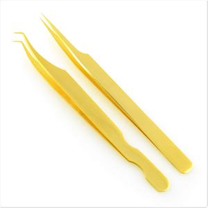 Diamond Grip Gold Eyelash Extension Tweezers 45 Degree Stainless Steel Sharp Fine Point Perfect Grip for False Eyelashes - Product Image 4