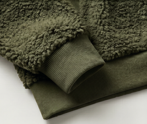 Sweat-shirt à capuche en polaire vert olive, coupe classique, couleur unie, pull décontracté en tricot avec poche, anti-boulochage - Product Image 3