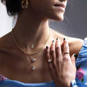 Colliers pendentifs en diamant de laboratoire émeraude, or massif 14 carats, demi-sertis, chaîne Franco 18 pouces, bijoux minimalistes pour tous les jours - Product Image 4