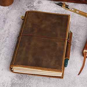 Couverture de carnet en cuir véritable de luxe de haute qualité, durable, rechargeable, étui pour journal, papeterie de bureau NBC-0010 - Product Image 1