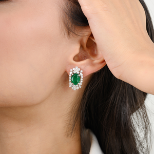 18K White Gold Art Deco Emerald Diamond Stud Earrings - Product Image 3