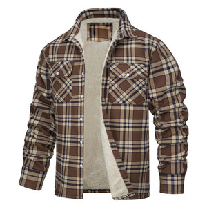 Vestes pour hommes 2024 avec doublure polaire, vestes en flanelle de coton à carreaux, manteaux de travail décontractés à boutons, vêtements d'extérieur épais - Product Image 6
