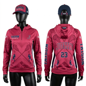 Sweat à capuche de lacrosse pour femmes, qualité supérieure, 280 GSM, polaire interlock en polyester, dégradé rouge et noir, impression par sublimation, logo personnalisé - Product Image 1