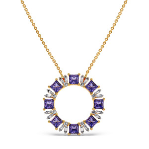 Violet Halo <b>Circle</b> Diamond Necklace with Geometric Stone Stations and Radiant <b>Ring</b> Design - Product Image 1